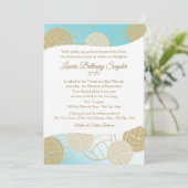 Volleyball Sportboot Mitzvah Blue und Gold Einladung (Stehend Vorderseite)