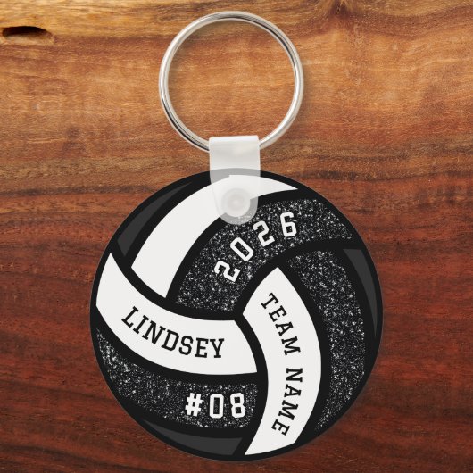 Volleyball Team Player Black Glitzer Schlüsselanhänger (Vorderseite)