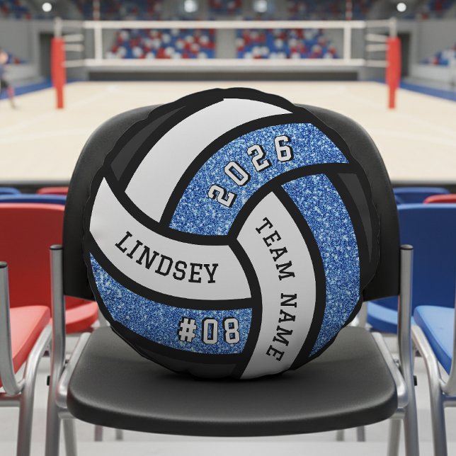 Volleyball Team Player Blue Glitzer Rundes Kissen (Von Creator hochgeladen)
