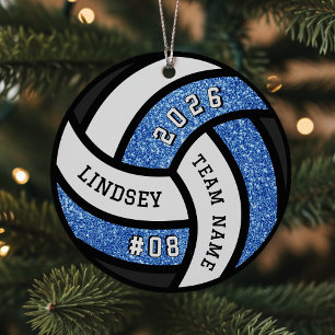 Volleyball Team Player Blue Glitzer Weihnachten Ornament Aus Metall