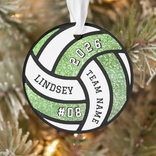 Volleyball Team Spieler Grün Glitzer Weihnachten Ornament (Baum)
