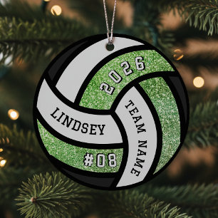 Volleyball Team Spieler Grün Glitzer Weihnachten Ornament Aus Metall