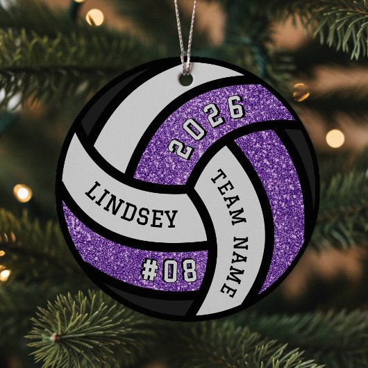 Volleyball Team Spieler Lila Glitzer Weihnachten Ornament Aus Metall