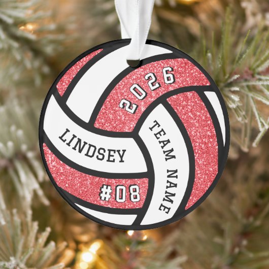 Volleyball Team Spieler Roter Glitzer Weihnachten Ornament (Baum)