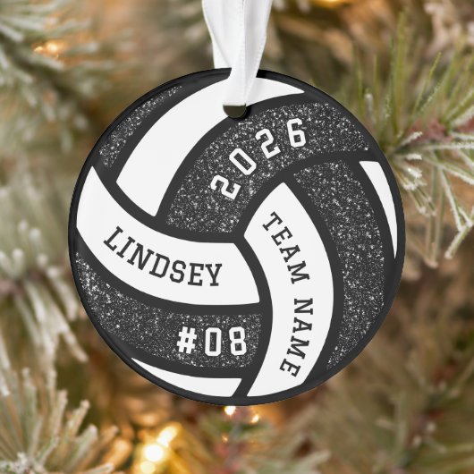 Volleyball Team Spieler Schwarzer Glitzer Weihnach Ornament (Baum)