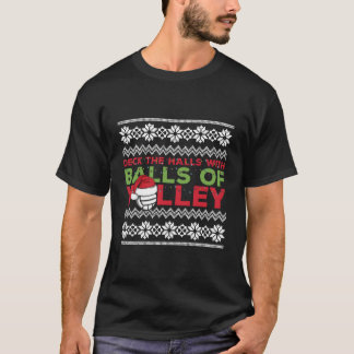 Volleyball Team Ugly Sweater Christmas Lights Sant T-Shirt