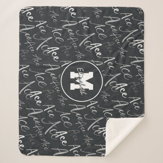 Volleyball Tennis Ace Textmuster auf Holzkohle Sherpadecke (Vorderseite)