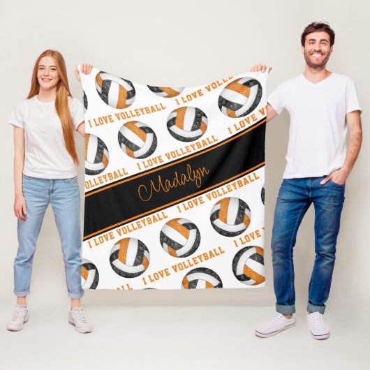 Volleyball-Textmuster der Liebe schwarz orange I Fleecedecke (Beispiel)