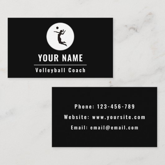 Volleyball Trainer Lehrer Klasse Schwarz & Weiß Visitenkarte (Vorne/Hinten)