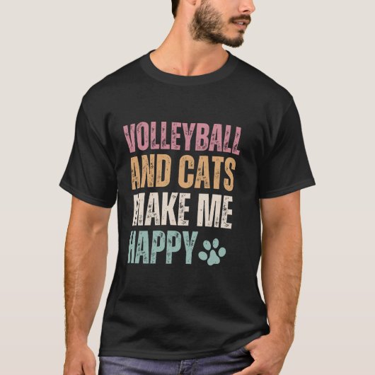 Volleyball und Katzen machen mich glücklich T-Shirt (Vorderseite)
