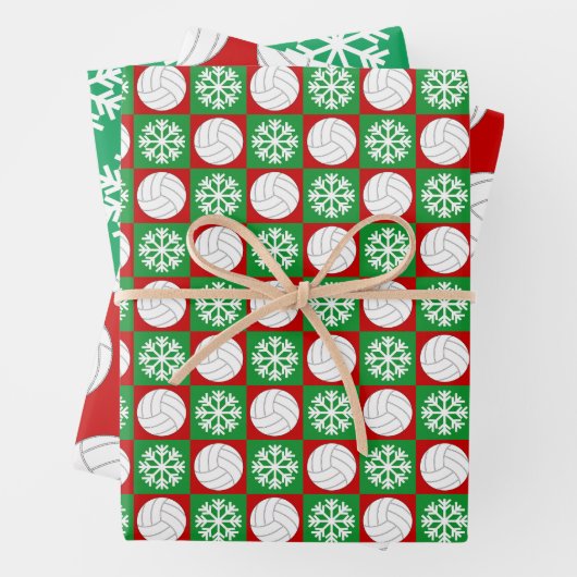 Volleyball und Schneeflocken Rote und Grüne Weihna Geschenkpapier Set (Beispiel)