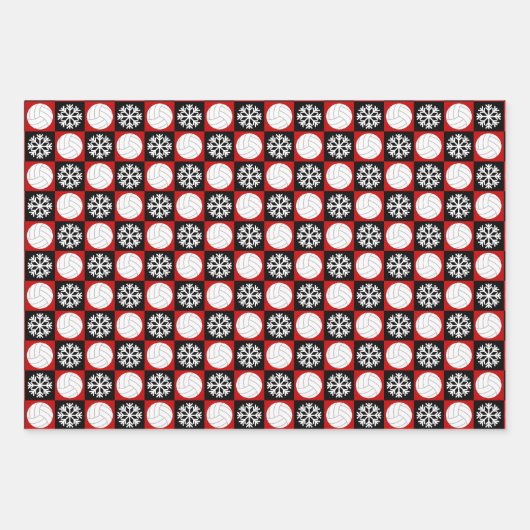 Volleyball und Schneeflocken Rote und Schwarze Wei Geschenkpapier Set (Vorderseite)