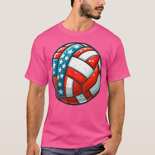 Volleyball Unterstützerteam Flagge USA Beach Ameri T-Shirt (Vorderseite)
