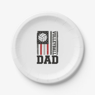 Volleyball-Vater Amerikanische Flagge Vintage-Grav Pappteller