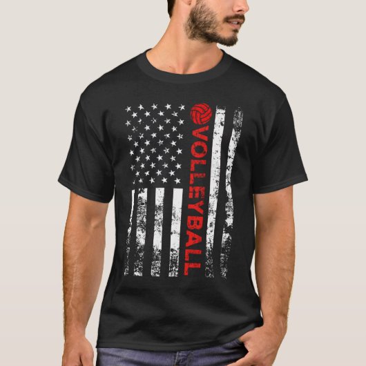 Volleyball Vintag USA Fahne T-Shirt (Vorderseite)