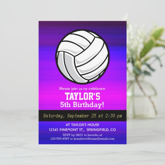 Volleyball, Violet Blue und Magenta Einladung (Stehend Vorderseite)