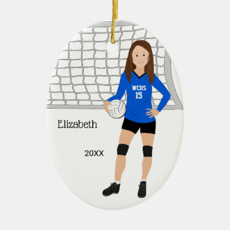 Volleyball Weibchen Brünett Blau & Schwarz Keramik Ornament