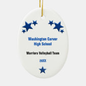 Volleyball Weibchen Brünett Blau & Weiß Keramik Ornament (Hinten)