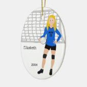 Volleyball Weibliche Blonde Blau & Schwarz Keramik Ornament (Links)