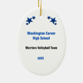 Volleyball Weibliche Blonde Blau & Schwarz Keramik Ornament (Hinten)