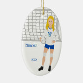 Volleyball Weibliche Blonde Blau & Weiß Keramik Ornament (Rechts)