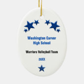 Volleyball Weibliche Blonde Blau & Weiß Keramik Ornament (Hinten)