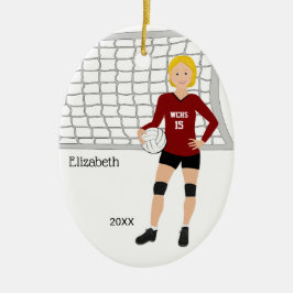 Volleyball Weibliche Blonde Haare Rot & Schwarz Keramik Ornament