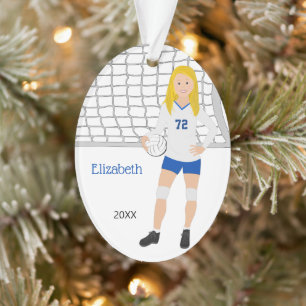 Volleyball Weibliche Blonde in Blau und Weiß Ornament