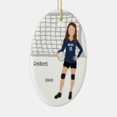 Volleyball Weibliche Braune Haare in dunkelblauem Keramik Ornament (Rechts)
