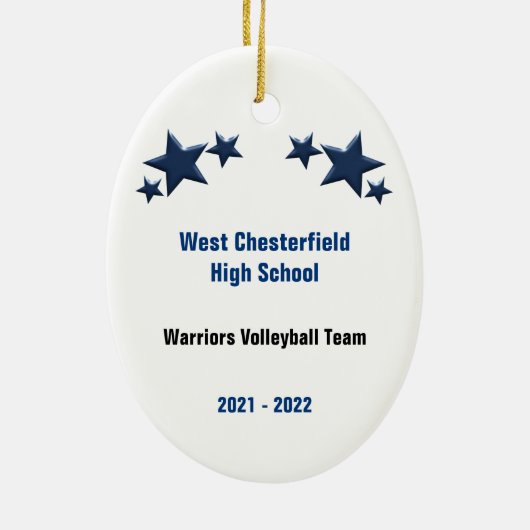 Volleyball Weibliche Braune Haare in dunkelblauem Keramik Ornament (Hinten)