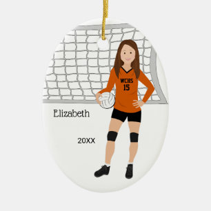 Volleyball Weibliche Brünette Orange und Schwarz Keramik Ornament