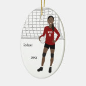 Volleyball Weibliche Schwarze Haare Rot & Schwarz Keramik Ornament (Links)