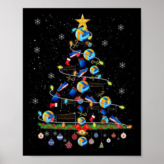 Volleyball Weihnachtsbaum Lichter Funny Xmas Sport Poster (Vorne)