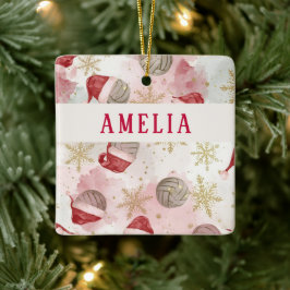 Volleyball Weihnachtsmann Mütze Name Weihnachten Keramikornament