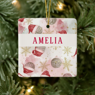 Volleyball Weihnachtsmann Mütze Name Weihnachten Keramikornament