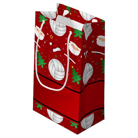 Volleyball-Weihnachtsmuster des individuellen Kleine Geschenktüte (Rückseite Schrägansicht)