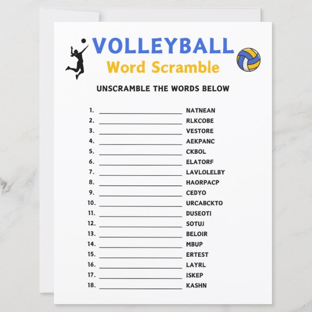 Volleyball Word Scramble Game (Vorderseite)