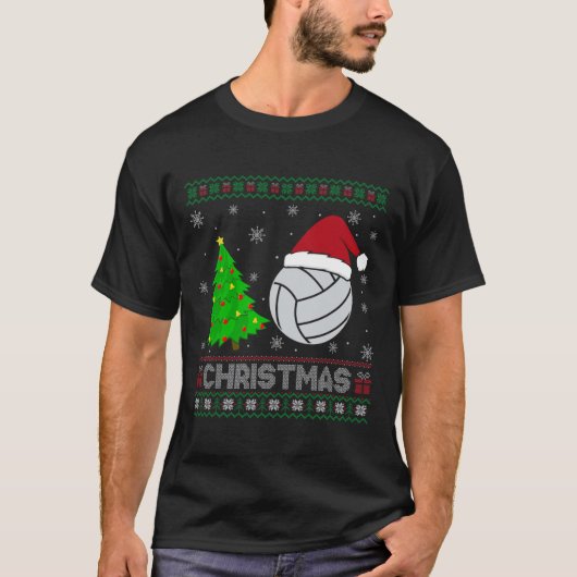Volleyball Xmas Tree Lighting Ugly Christmas Sweat T-Shirt (Vorderseite)