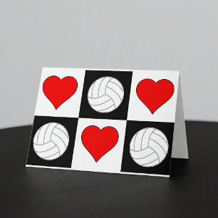 Volleybälle & Herzen Cute Schachbrett-Grußkarte Dankeskarte