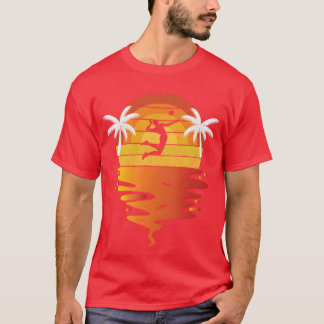 Volleyballee Retro-Sonnenuntergang 70er Jahre Vint T-Shirt