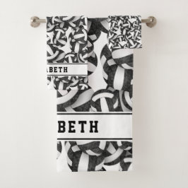 Volleyballmädchen benennen sportliche Schwarz-weiß Badhandtuch Set