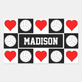 Volleyballs & Herz Eigener Spielername Sport Rechteckiger Aufkleber (Vorderseite)