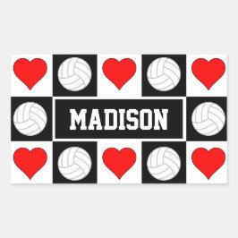 Volleyballs & Herz Eigener Spielername Sport Rechteckiger Aufkleber