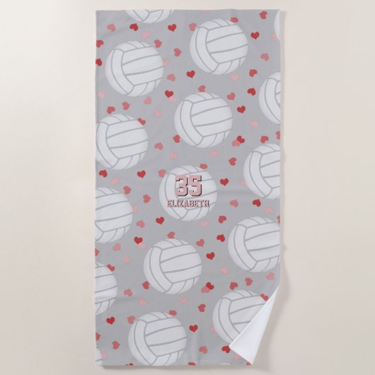 Volleyballs und Herzmuster personalisiert Strandtuch (Vorderseite)