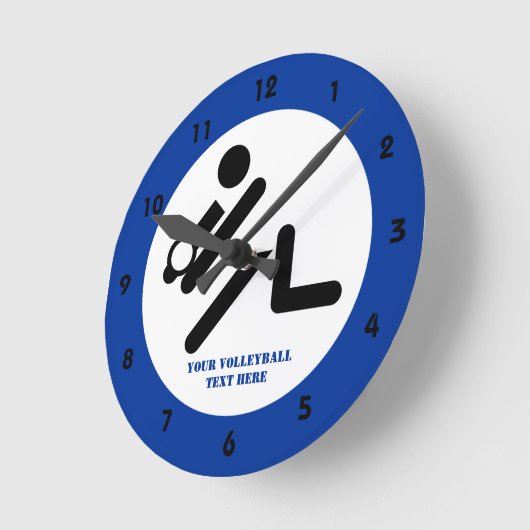 Volleyballspielerschwarzes, Weiß, blaue Runde Wanduhr (Winkel)