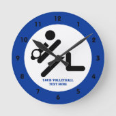 Volleyballspielerschwarzes, Weiß, blaue Runde Wanduhr (Vorderseite)