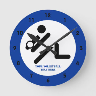 Volleyballspielerschwarzes, Weiß, blaue Runde Wanduhr