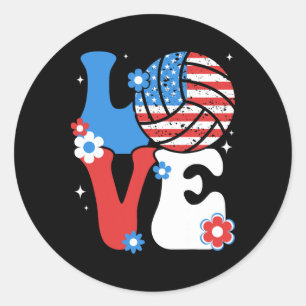 Volleyll Liebe 4. Juli US-amerikanische Fahne frei Runder Aufkleber