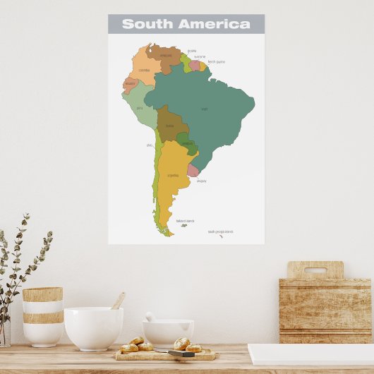 Vollfarbige Karte Südamerikas Poster (Küche)