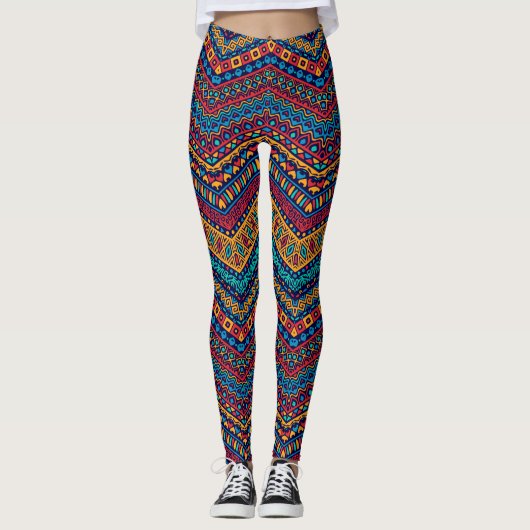 Vollfarbige Zigzag Geometrische Muster Leggings (Vorderseite)
